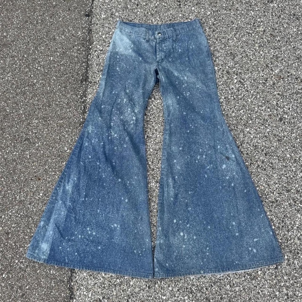 70's Bell Bottom Jeans Flare Acid Wash Super Wide Leg Boho Indie Festival 30'